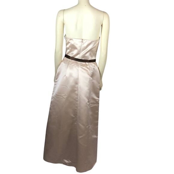NWT Bill Levkoff Tan Satin Brown Belt Strapless Formal Bridesmaid Dress size 10 - Picture 3 of 12